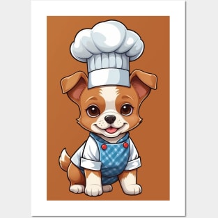 Cute Puppy in Overalls Illustration Posters and Art